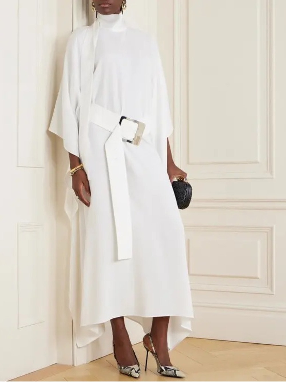 NWT Taller Marmo La Luna Belted Kaftan Maxi Long Dress White Women’s One Size